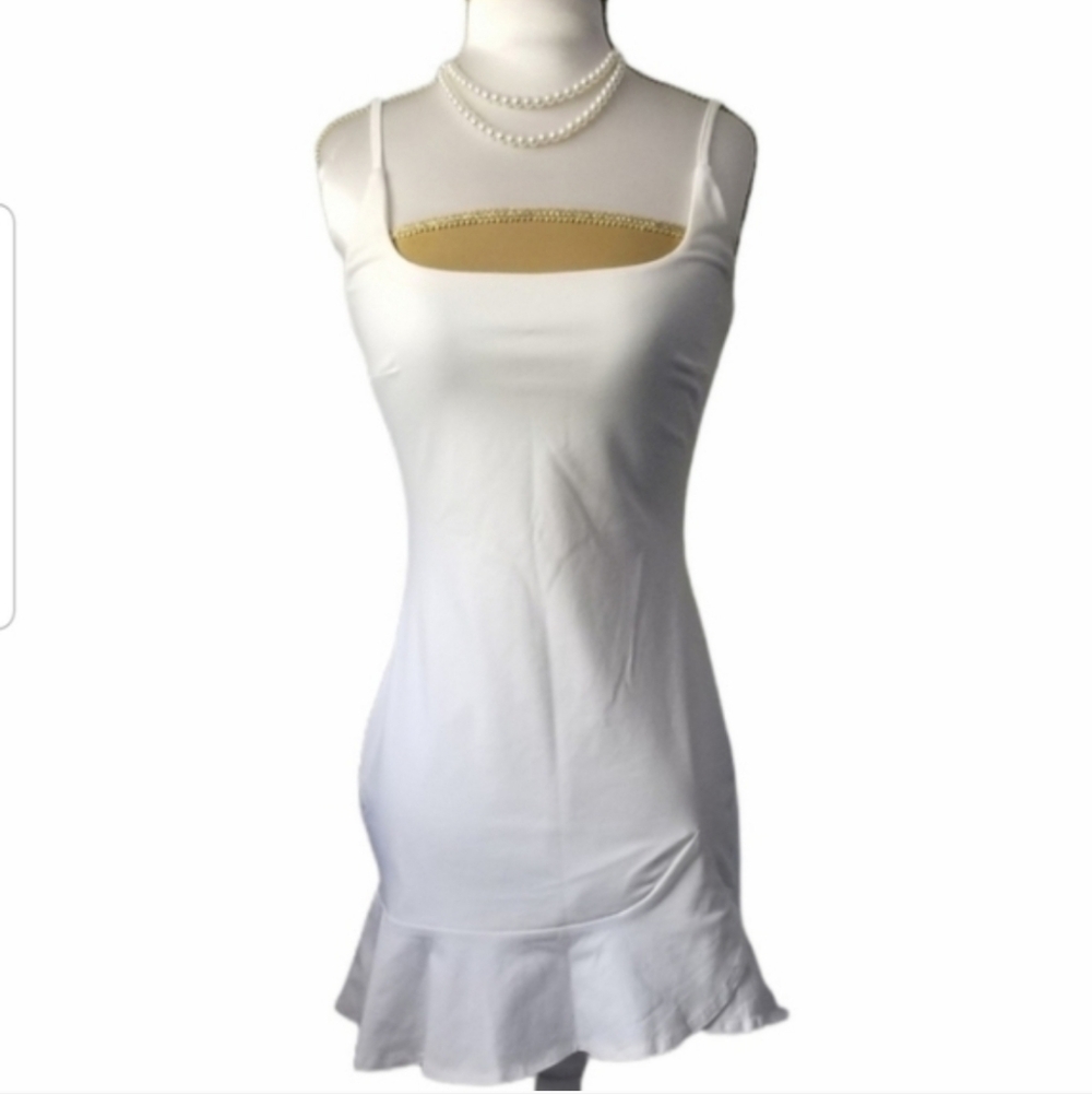 Princess Polly White Bodycon Mini Dress Square Neckline Sleeveless Ruffle Hem